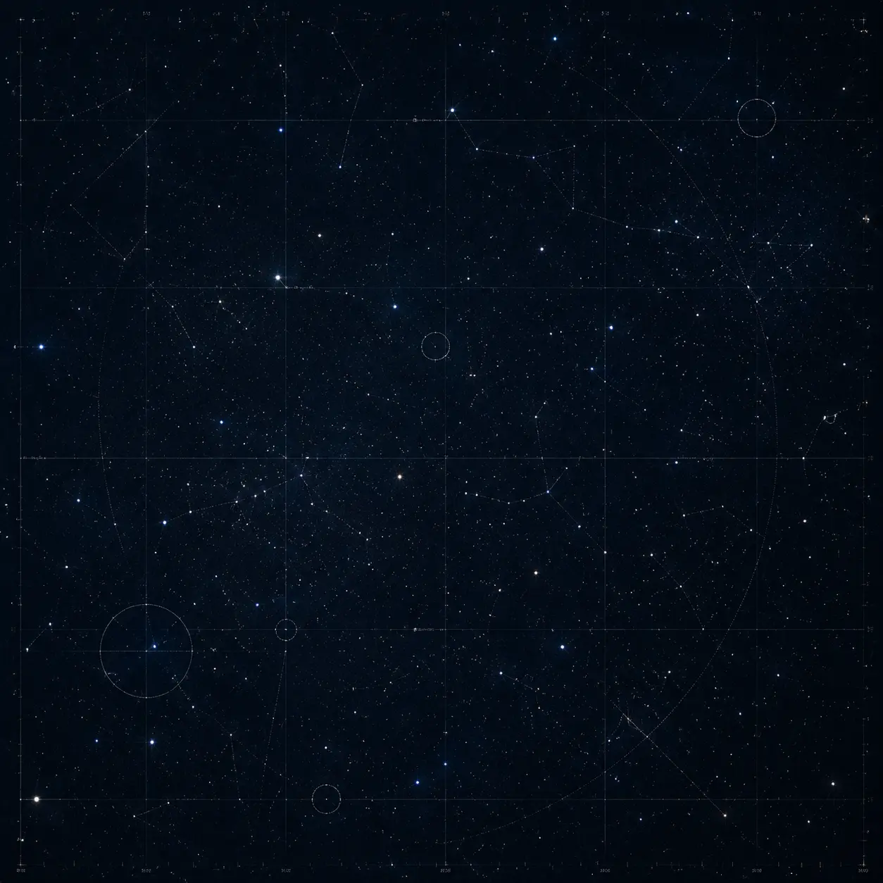 A hand-marked celestial chart layered with orbital geometry